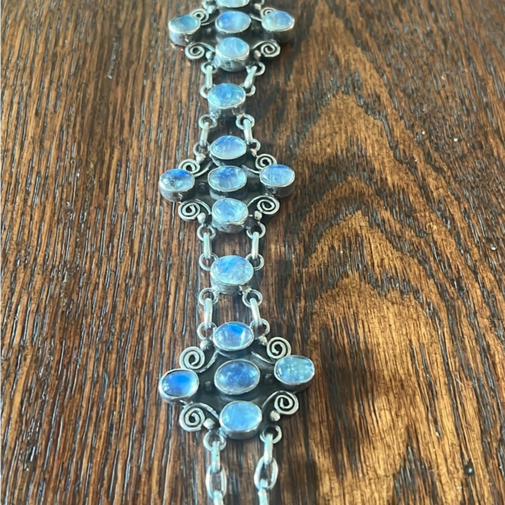 Vintage Sterling Silver Bracelet with Iridescent Moonstones